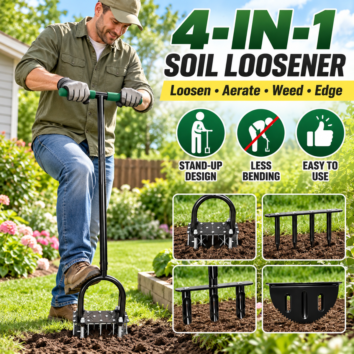 4-in-1 Manual Lawn Aerator & Edger