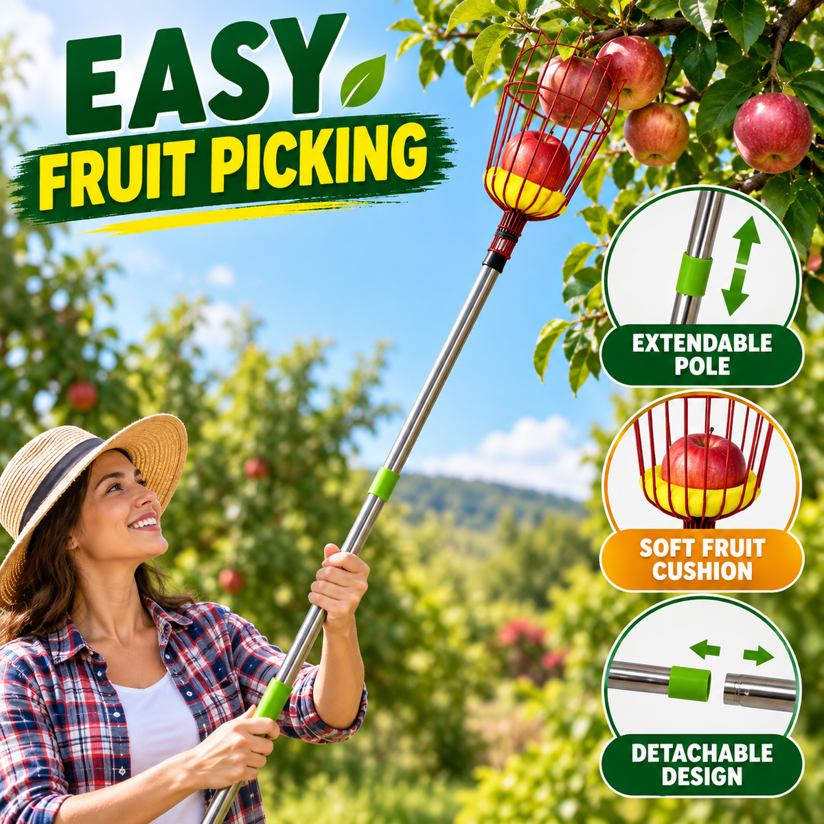 Fruit Picker Tool with Extension Pole