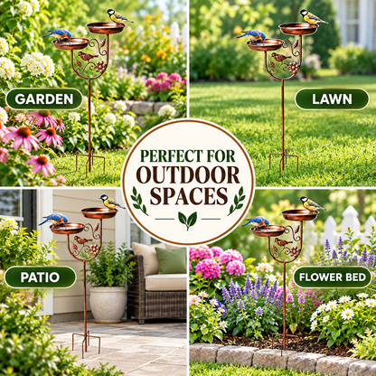 Dual-Bowl Metal Bird Bath Stake