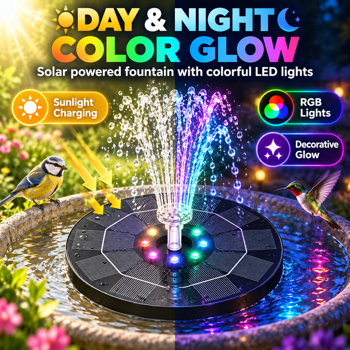 Solar Fountain Pump with LED Lights