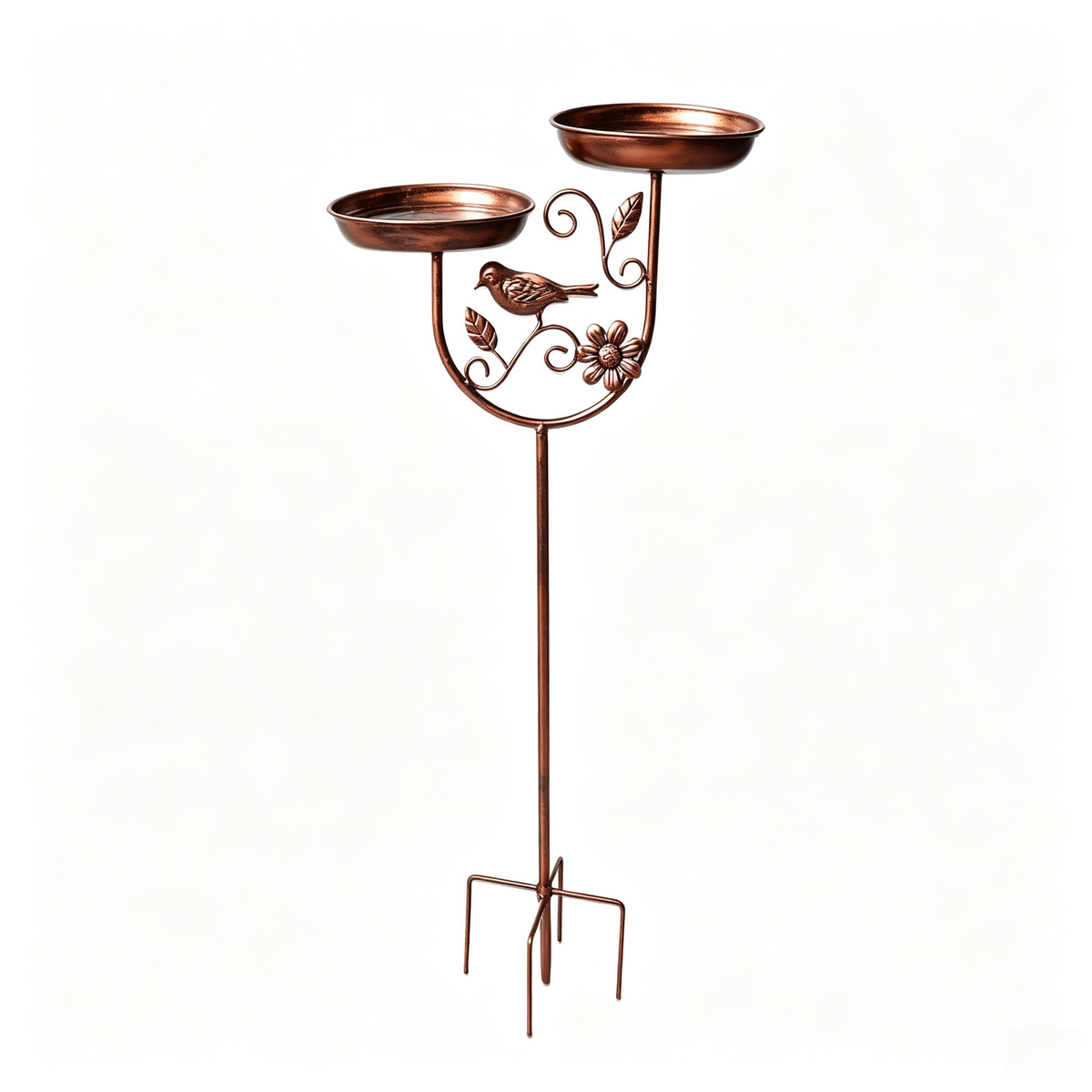 Dual-Bowl Metal Bird Bath Stake