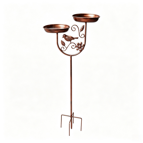Dual-Bowl Metal Bird Bath Stake