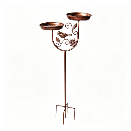 Dual-Bowl Metal Bird Bath Stake